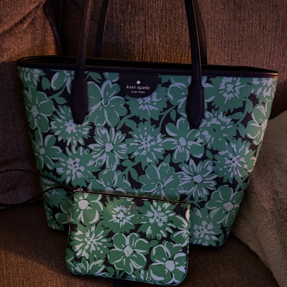 Kate Spade Black and Green Floral Tote